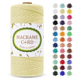 【送料無料】LEREATI マクラメロープ 2mm x 200m マクラメ糸 綿ロープ yarn コットン綿糸 ひもめん 紐 DIY 手編みロープ, 壁掛け, 鉢植え装飾, 編み物, 工芸品 (ライトイエロー)