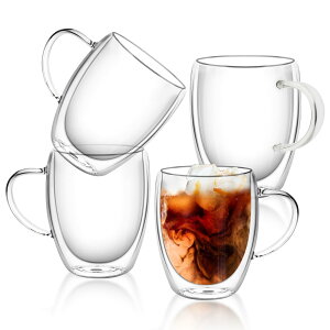 【送料無料】QuiExact タンブラー 350ml 4個セット グラスカップ コーヒーコップ ミルクコップ マグカップ 二重構造 保冷 保温 断熱 結露しないグラス 二重グラス ダブルウォール アイスコーヒ