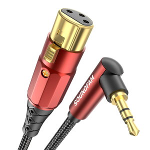 【送料無料】XLR 3.5mm 変換, SOUNDFAM 90度AUX to XLR (メス) マイクケーブル アンバランス90°3.5mm(オス) to キャノン (メス) マイクケーブル -バーガンディ (1M)