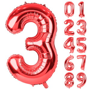 【送料無料】Lausatek バルーン アルミ風船 数字3 ナンバー 40インチ 大きい 誕生日 ハッピーバースデー 飾り付け 赤 記念日 パーティー 約90cm レッド