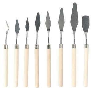 【送料無料】パレットナイフ ペインティングナイフ 8本セット ステンレス 木製 ハンドル 油絵絵画 美術ツール 絵画 粘土 陶芸 フィギュアの造形用
