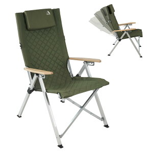 【送料無料】ARURUキャンプ用リクライニングチェア、ヘッドレスト付き4段階傾斜ハイバック椅子、コンパクトに折りたたみ可能なアウトドアチェア、そして便利な収納袋付き(オリーブ緑)