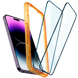 �y���������zSpigen AlignMaster �S�ʕی� �K���X�t�B���� iPhone 14 Pro Max �p �K�C�h�g�t�� iPhone14Pro Max �Ή� �ی� �t�B���� �t���J�o�[ 2����