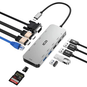 �y���������z�f���A��HDMI ICZI USB C �n�u 11-in-1 �g���v���f�B�X�v���C Type C �n�u 4K 30Hz HDMI 1080P VGA USB 3.0 100W PD�Ή� �C�[�T�l�b�g SD/TF �}���`�f�B�X�v���[ Type C �ϊ��A�_�v�^ �h�b�L���O�X�e�[