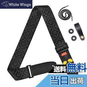 �y���������z[Amumu] White Dot Guitar Strap with 3 Pick Holders for Acoustic, Electric, Bass Guitars -Black