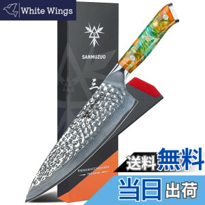 �y���������zSANMUZUO 8 Chef Knife - Professional Kitchen Knife - Hammered Damascus Steel & Resin Handle - YAO Series