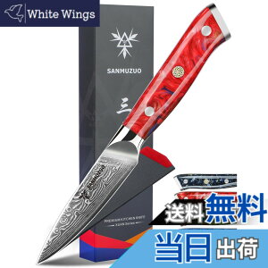 �y���������zSANMUZUO 3.5 Inch Paring Knife - Kitchen Fruit Vegetable Knife Damascus Steel & Resin Handle - XUAN Series (Sunset Red)