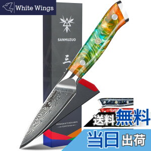 �y���������zSANMUZUO 3.5 Inch Paring Knife - Kitchen Fruit Vegetable Knife Damascus Steel & Resin Handle - XUAN Series (Fantasy Orange)