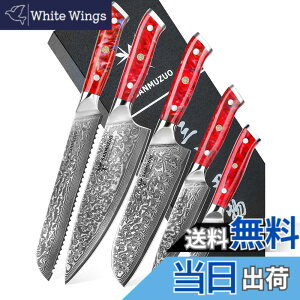 �y���������zSANMUZUO Chef Cooking Knives Set- Kitchen Knife Set of 5 Piece - Ultra-Sharp VG10 Damascus Steel & Resin Handle - Xuan Series (Sunset Red)