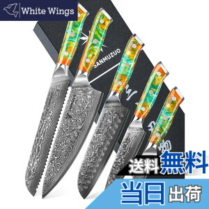 �y���������zSANMUZUO Chef Cooking Knives Set- Kitchen Knife Set of 5 Piece - Ultra-Sharp VG10 Damascus Steel & Resin Handle - Xuan Series (Fantasy Orange)