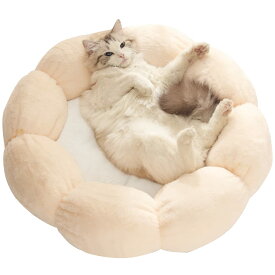 【送料無料】Bidason ペット ベッド クッション 花型 犬 小屋 可愛い リバーシブル もふもふ ふわふわ 暖かい ドーナツ 小型 猫 兼用 滑り止め 寝床 ソファ 暖かい 防寒 秋 冬 色：ピンク、サイズ：Medium