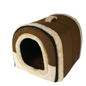 Mサイズ ペットハウス 折りたたみ式 ペット ベッド パグ 小型 犬 猫 サイズ ブラウン 茶色 隠れ家 ソファー クッション
