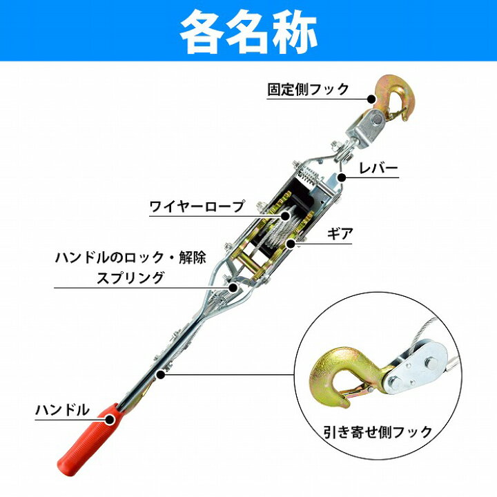 ラチェット式ウインチ・ワイヤーロープ付 マックスプル工業 引張強度100kg - 【通販モノタロウ】 2T  2mワイヤーウインチファスナーロープテンショナーラチェットダブルフック車貨物用マニュアルアクセサリー(B) (A) 手動ウインチ ハンドウインチ 2T 2 メートルワイヤーロープマニュアルテンショナーラチェットダブルフック​​ファスナー車の貨物 耐