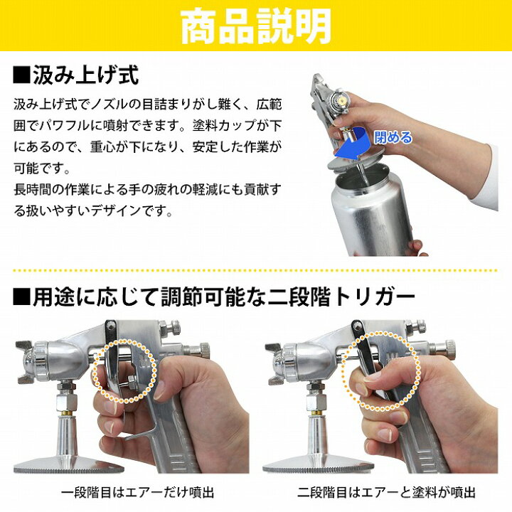 楽天市場】【口径サイズ 2.0mm 】吸上式 エアー スプレーガン 1000ml 