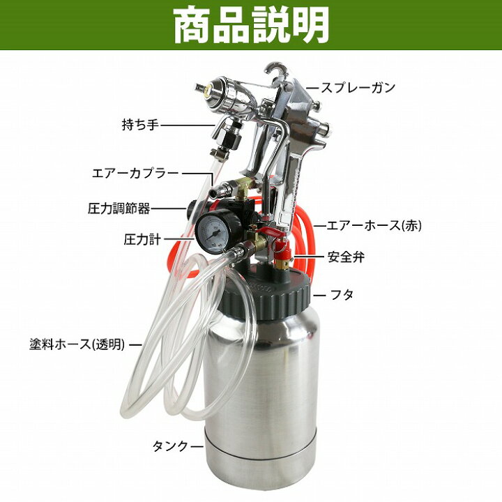 楽天市場】加圧式 エア スプレー ガン ノズル径 2.0mm 2L 圧力計 付 