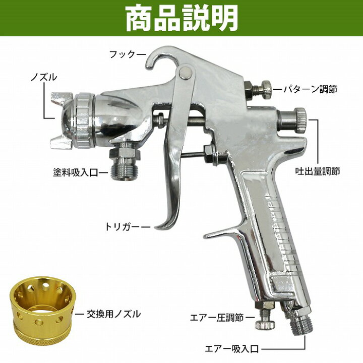 楽天市場】加圧式 エア スプレー ガン ノズル径 2.0mm 2L 圧力計 付 