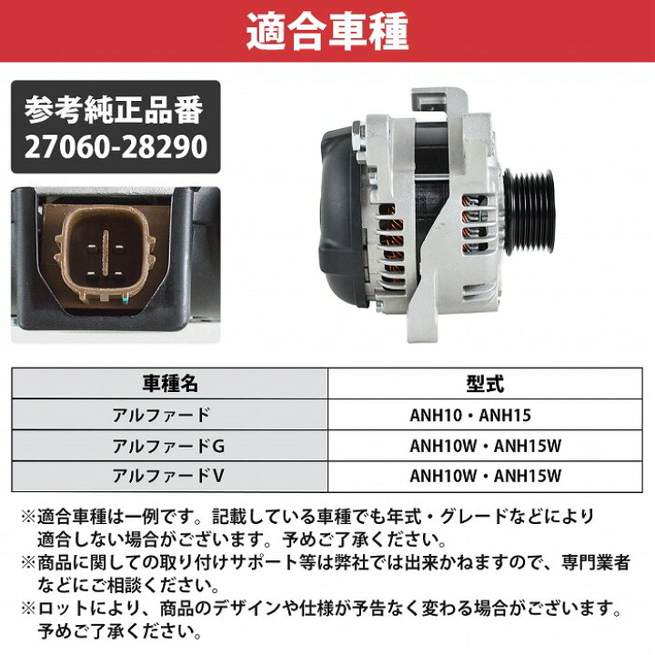 楽天市場】アルファード ANH10W ANH15W 10系 新品 オルタネーター 