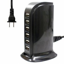 USB充電器 6台同時充電可能 スマホ タブレット 6ポート コンパクト ブラック/黒