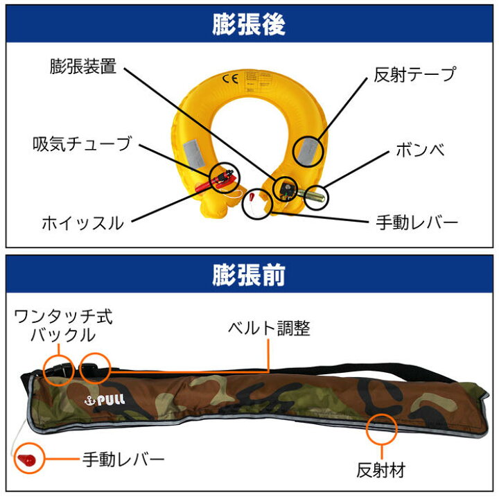 楽天市場 オリジナルデザイン ライフジャケット 手動膨張式 腰巻 全15色 ウエストベルト ベルトタイプ ウエスト固定式 男女兼用 フリーサイズ Wide Range
