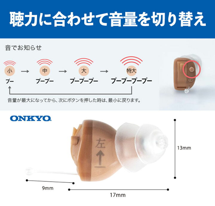 楽天市場 送料無料 オンキヨー デジタル補聴器 非課税 両耳セット Onkyo オンキョー 小型 目立たない 肌色 補聴器 集音器 耳あな 軽度 難聴 デジタル式補聴器 耳あな型 耳穴型 ほちょうき 補聴機 軽度難聴 中等度難聴 ハウリング抑制機能 いつもショップ