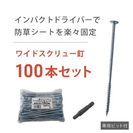 【アグリシート固定用スクリュー釘】ワイドスクリュー釘 100本セット 防草 固定 釘 大頭釘 ピン ねじ 直径6mm 長さ150mm 園芸 雑草対策 除草 留め具 押さえ シート 金具 ガーデニング ペグ DIY U型 副資材 人工芝 庭 駐車場 マルチシート 農園 農業 ハンマー 地盤