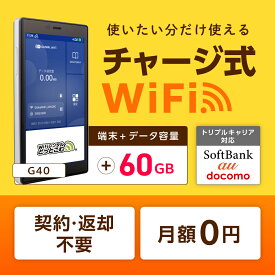 チャージwifi ポケットwifi モバイルルーター wifiルーター モバイルwifi wi-fi モバイルwi-fi G40 60GB 日本国内専用 返却不要