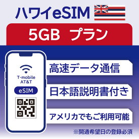 ハワイ eSIM 15日間 5GB データ通信のみ可能 T-mobile SIM プリペイドSIM データ 通信 メールで受取 一時帰国 留学 短期 出張