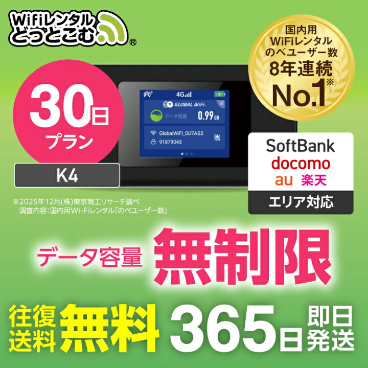 楽天市場】WiFi レンタル 無制限 30日 送料無料 即日発送 レンタルwifi 