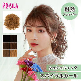 【プリシラ 送料無料】シュシュウィッグ 『スパイラルカール』 VS-33 prisila ポイントウィッグ エクステ アップ 付け毛 耐熱 ロング カール ウェーブ 巻き髪 平成 部分ウィッグ ブラック ブラウン ゴールド アッシュ ブリーチ イメチェン 毛量 ボリューム 耐熱ファイバー