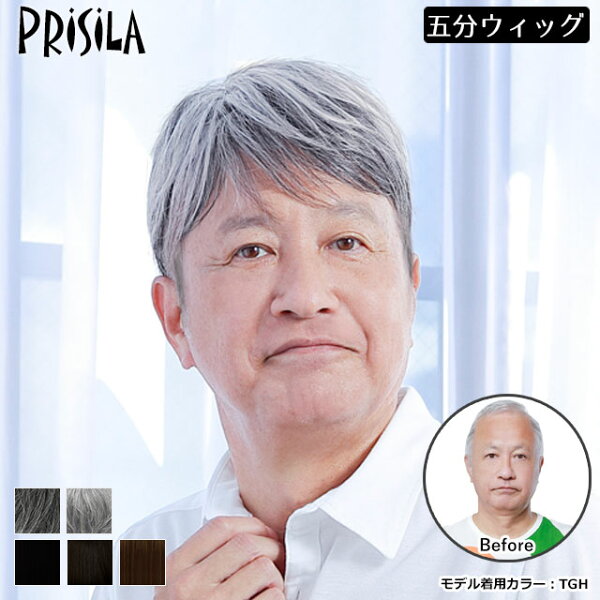 白髪男性用かつら 男性用部分かつら 男性用五分ウィッグ 部分ウィッグ ストレートショート グレイヘアー グレイカラー メンズウィッグ プリシラ（GB-21） 送料無料