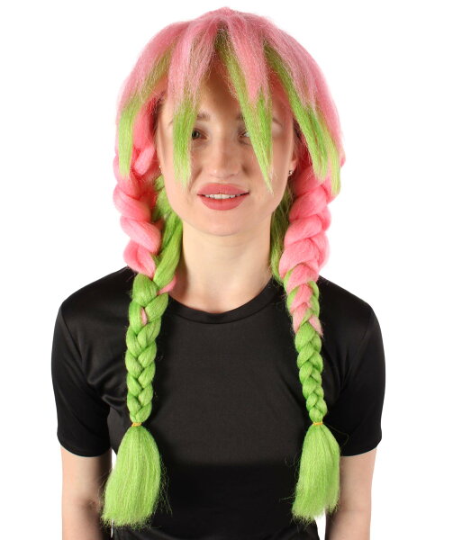 Wigs2you 大人用 レディース H-5671 コスプレ アニメ 甘露寺蜜璃風 レインボーピンク 三つ編みと前髪ウィッグ