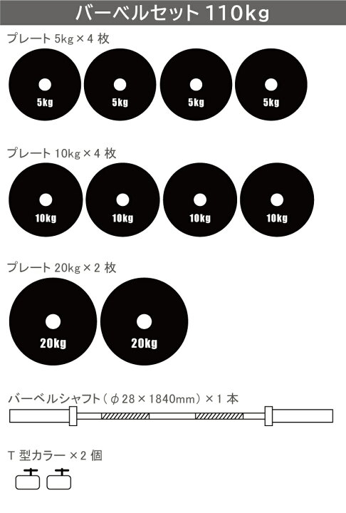 楽天市場】黒ラバー バーベルセット 110kg送料無料 筋トレ バーベル 