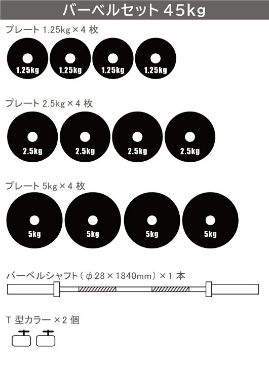 楽天市場】黒ラバーバーベルセット 45kg送料無料 筋トレ バーベル 