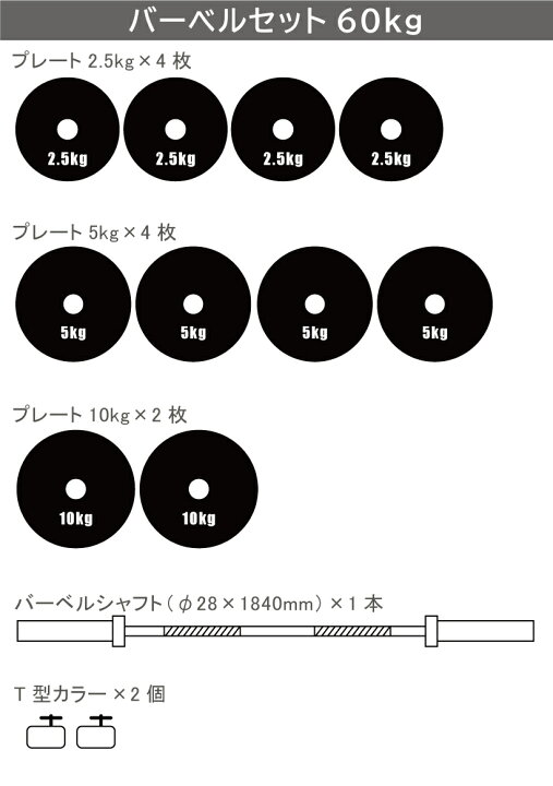 楽天市場】黒ラバーバーベルセット 60kg送料無料 筋トレ バーベル 