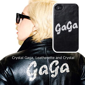 [Lux Mobile]Lady Gaga レディー・ガガ　Crystal Gaga, Leatherette and Crystal - Hard Case for iphone4s ケース ブラック　レザー　クリスタル　デコレーション　保護フィルム-stv