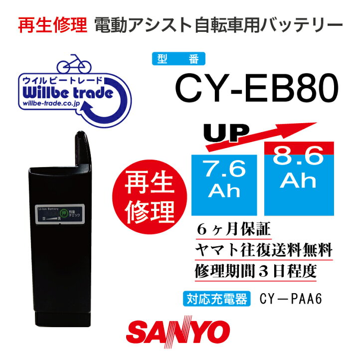 楽天市場】【SANYO サンヨー 電動自転車バッテリー CY-EB80(8.0→10.4 