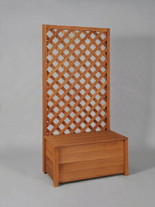 収納ボックス付き・特注ラティスフェンス匠(ノーマル)ななめ格子 チーク色 木製 サイズオーダー【天然木製 収納 ベンチ ベランダ 目隠し おしゃれ 日本製 送料無料】