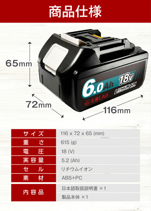 楽天市場】互換ラボ マキタ互換 バッテリー MAKITA互換 LAB 18V 6Ah 