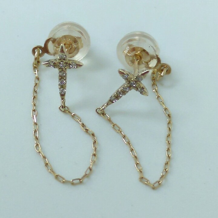 楽天市場】Lilas リラ K10 0.01ct ダイヤモンド クロス ピアス 