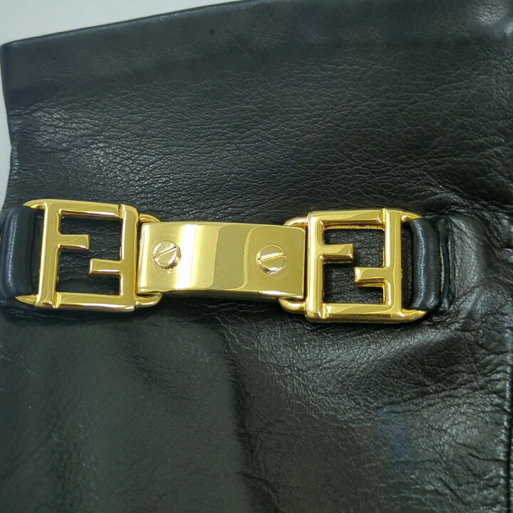 楽天市場】FENDI フェンディ レザー グローブ 手袋 ブラック ロゴ 7 1  