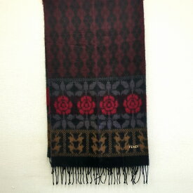 FENDI フェンディ マフラー ストール 100% アクリル ブラウン ブラック レッド　190cm x 50.5cm イタリア製 レディース【中古】Bランク ギフト プレゼント