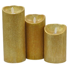 【送料無料】リモコン付きLEDキャンドル (ラメゴールド)22/18/14cm 3点セット■灯りがゆらゆら揺れる! 自動消灯タイマーや明るさ調節も可能!本物みたいなLEDキャンドルライト/電池式で