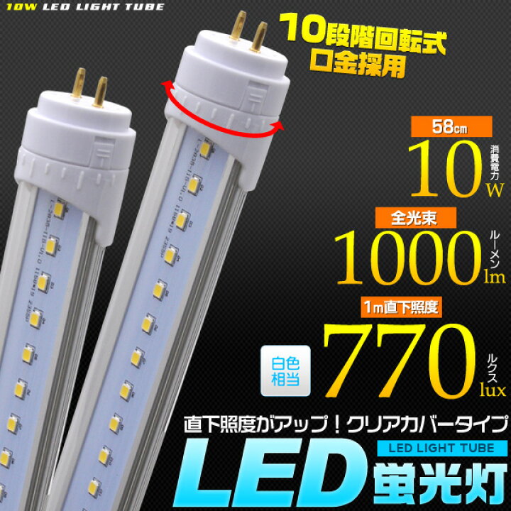 楽天市場 2年保証付 w型 Led蛍光灯 クリアカバータイプ 58cm 60cmタイプ 10w 全光束1000lm 770lux 白色相当 角度調整可能 チラつかず省エネ 電気代オフ グロースターター式 工事不要 節税 激安輸入雑貨通販の店 Wilmart