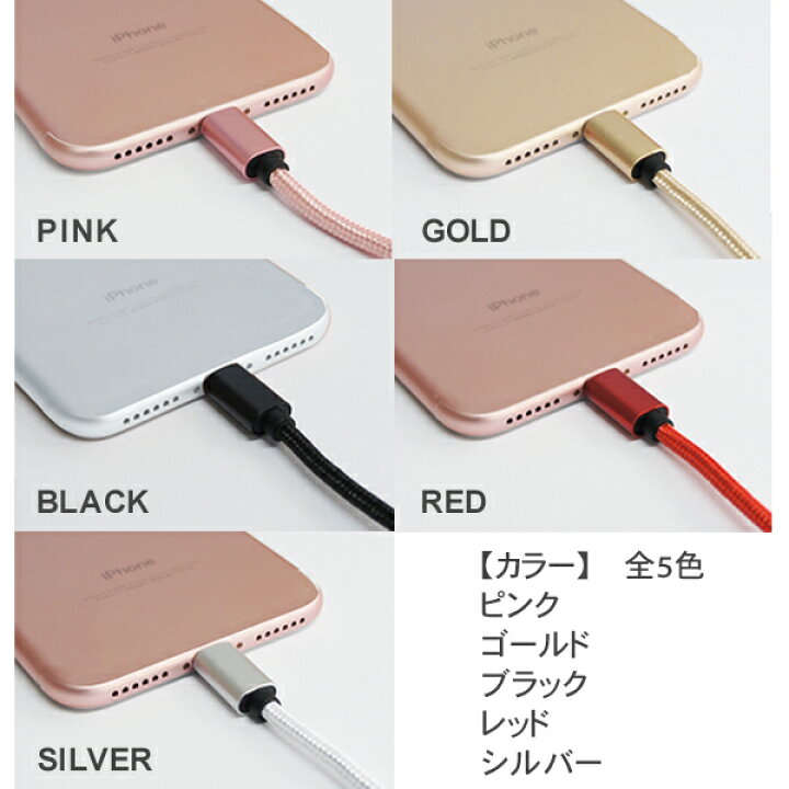 楽天市場 5色から選択 Usbケーブル Ipad Iphone スピード充電 データ転送 同色３本セット 長さ2m メール便送料無料 ピンク ゴールド シルバー レッド ブラック 充電 ケーブル 充電 取り込み U1 3 Win Car Shop