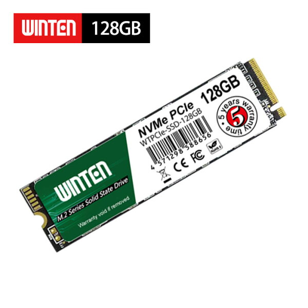 WINTEN SSD M.2 128GB【5年保証 送料無料】NVMe PCIe Gen3x4 M.2 2280 3D NANDフラッシュ搭載 最大転送速度2000MB/s 片面実装 M Key 日本語パッケージ エラー訂正機能 省電力 衝撃に強い m2 内蔵型SSD WTPCIe-SSD-128GB 6174