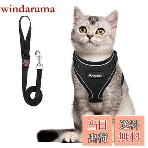 【送料無料】猫 猫用 ハーネス 胴輪 猫具 ねこ ネコ 子猫 子犬 小型犬 散歩 お出かけ 抜けない ベスト ソフト胸あて 軽量 頭を通さずマジックテープで装着 サイズ調節可 夜反射 通気メッシュ
