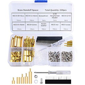 【送料無料】GeeekPi 220PCS Raspberry Pi M2.5ネジ真ちゅう製スペーサースタンドオフ六角柱オス-メススクリューナット詰め合わせ、ラズベリーPiに適用、アクリルワッシャースクリュードライバー強化プラグ付き