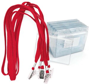 【送料無料】ネームホルダー 50枚 名札 ID カード ホルダー ネックストラップ 吊り下げ イベント スタッフ パス 名刺 社員証 ケース 入れ 首かけ 展示会 防水機能 横型 タイプ