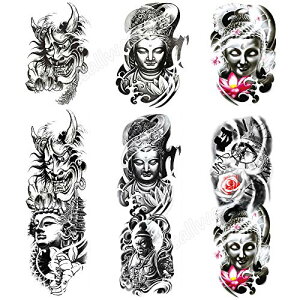 【送料無料】Yesallwas タトゥーシール 仏 仏像 6枚セット 和柄 入れ墨シール リアル 大判 防水 長持ち 和彫り 刺青シール ボディーシール メンズ 手 腕 足