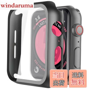�y���������zULOE For Apple Watch SE3 SE2 SE Series 6/5/4 44mm �P�[�X, �����K���X �S�ʕی�J�o�[(�u���b�N)
